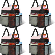 Hillban 4 Pcs Mesh Shower Caddy Portable Large Quick Dry Shower Caddy Basket with Deeper 8 Pockets and 2 Handles Hanging Bag for College Dorm Room(Black)
