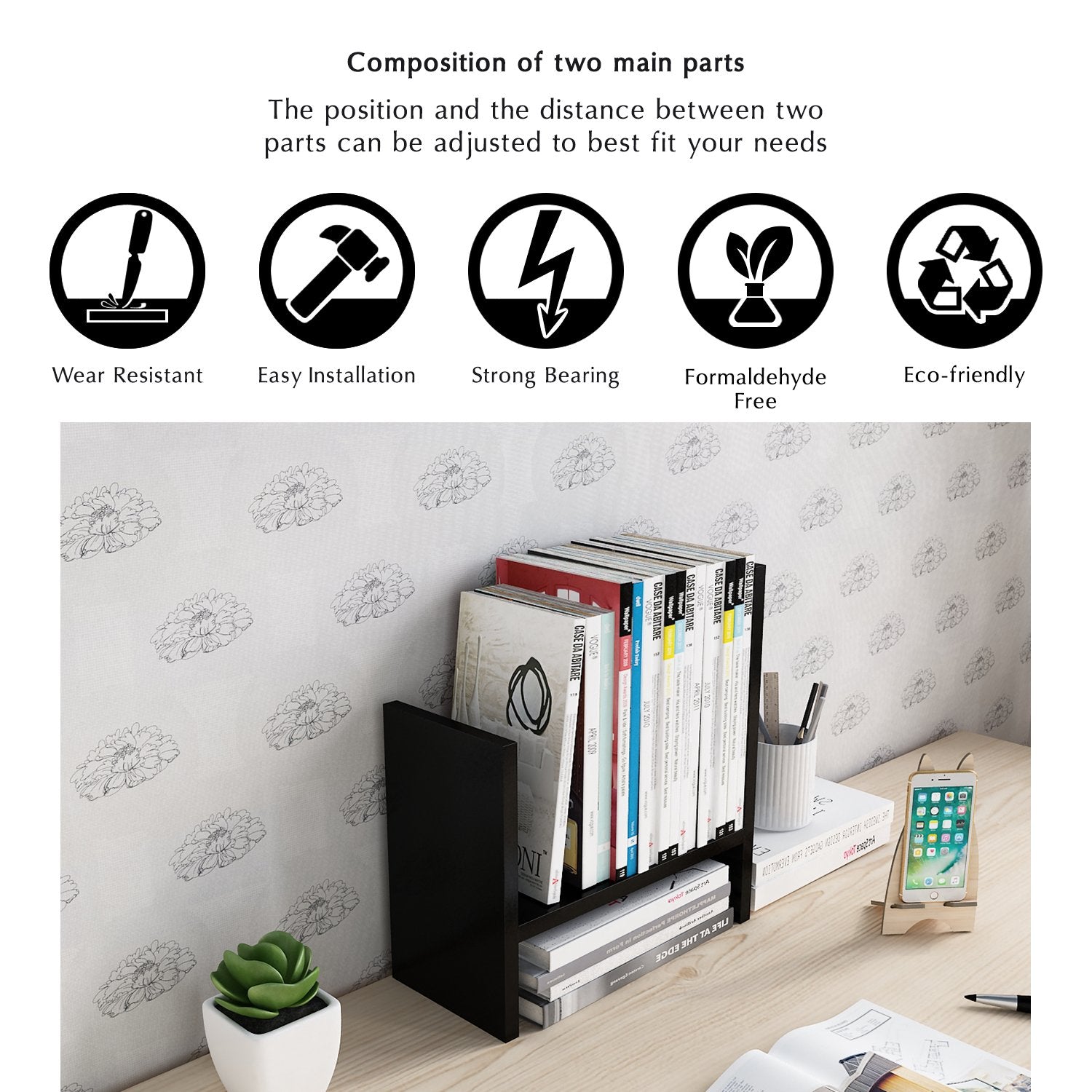 Jerry & Maggie Desktop Organizer Office Storage Rack Adjustable Wood Display Shelf Free Style Double H, Multi-Functional Mini Bookshelf for Desk Natural Stand (Violet) Dormly