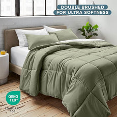 Bare Home Comforter Set - Queen Size - Ultra-Soft - Goose Down Alternative - Premium 1800 Series - All Season Warmth (Queen, Sage)