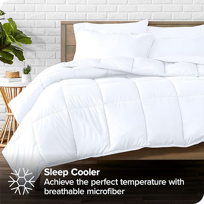 Bare Home Bed-in-A-Bag 7 Piece Comforter & Sheet Set - Full XL - Goose Down Alternative - Ultra-Soft 1800 Premium Bed Set (Full XL, White/White)