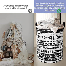 Black White Flowers Laundry Basket-Large Foldable Hamper Holder Portable Tall Collapsible Laundry Hamper Storage Basket Bin with Handles, Canvas & Waterproof lining for Household Items