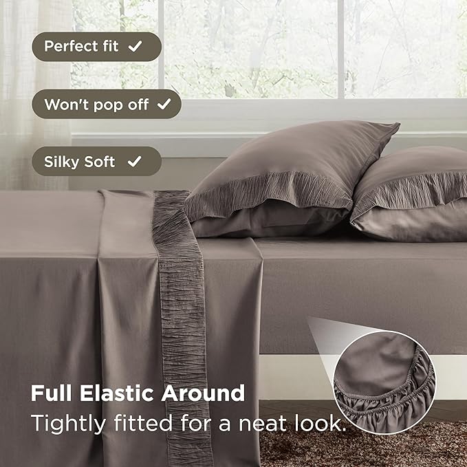 Bedsure Queen Sheet Set - 4 Pieces Soft Queen Size Sheets - Breathable & Cooling - Hotel Luxury - Easy Care Polyester Microfiber Bedding for Women, Men, Taupe