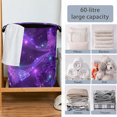 Purple Butterfly Laundry Hamper,Sparkling Dirty Clothes Laundry Basket with Handles Waterproof Oxford Cloth Storage Basket for College Dorms Bathroom Bedroom 16