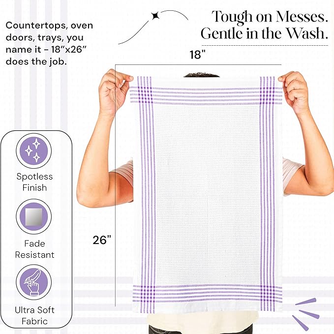 White Waffle Weave Kitchen Towels 12 Pack, 16x26 Inch, Cotton Dish Towels, Quick Dry, Absorbent, Machine Washable, Durable for Kitchen & Cleaning, Light Grey, Lavender, Lemon Green