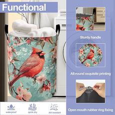 Vintage Cardinal Bird Laundry Basket, Flowers Oxford Cloth Laundry Hamper With Handle Foldable Portable Clothes Storage Basket Storage Bag For Laundry Room/Bathroom/Bedroom/Dormitories