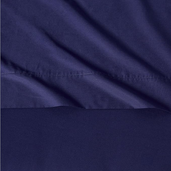 Amazon Basics Organic Cotton Sheet Set with 1-Piece Pillowcase, Navy Blue, Twin XL