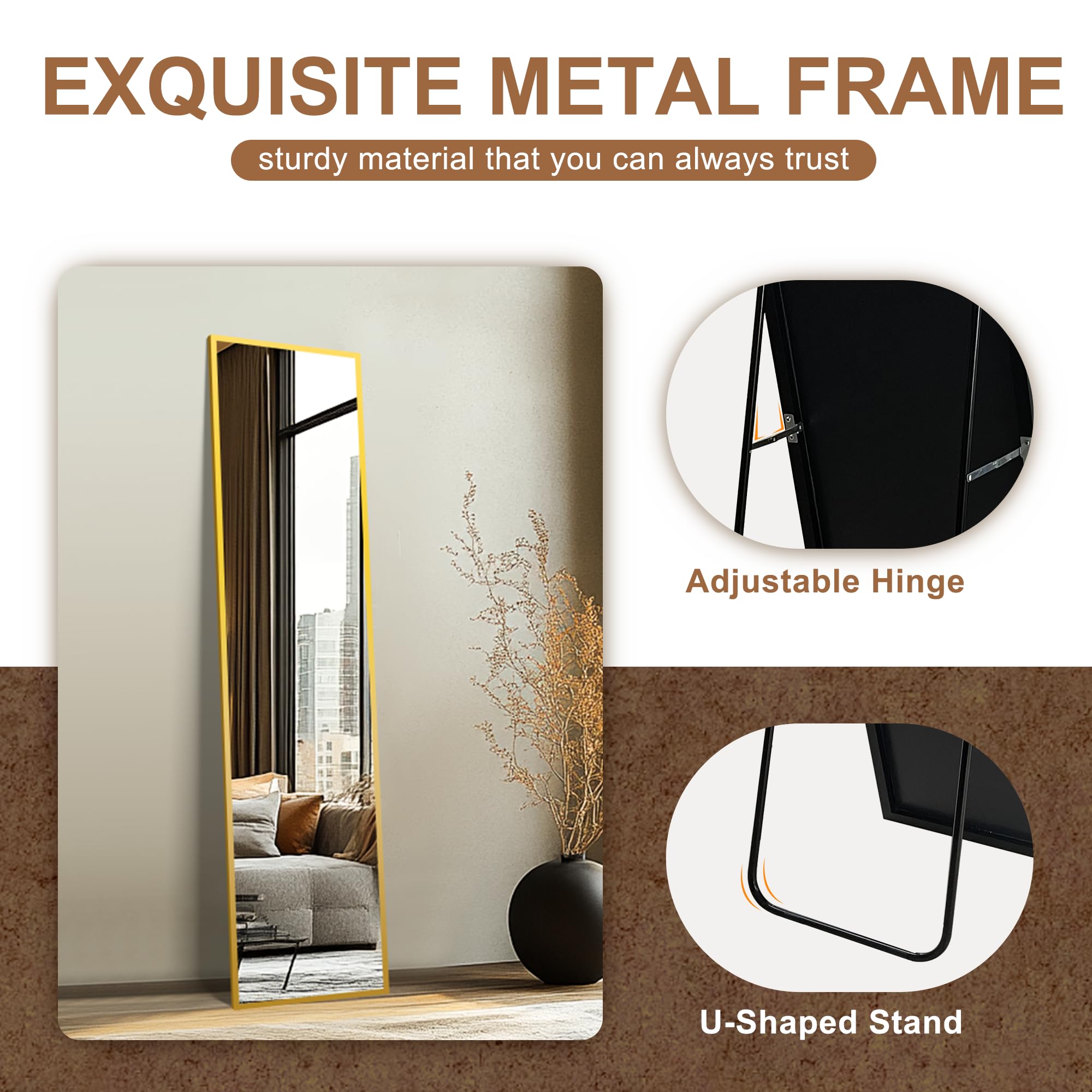 Delma Wall Full Length Mirror,Standing Mirror Full Body,Large Floor for Wall Door Bedroom Bathroom Living Room with Aluminium Frame(with Stand,56x15-Black) Dormly