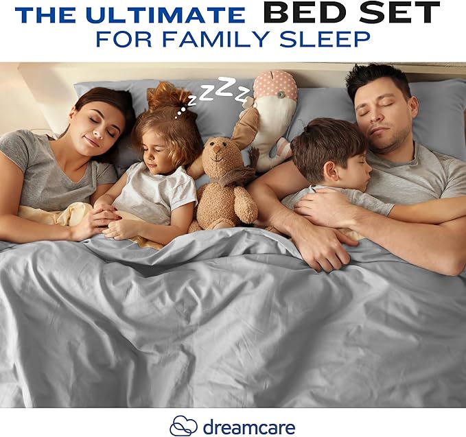 DREAMCARE King Size Sheets Set - Cooling Bed Sheets - 4pcs Set - up to 15" Deep Pocket King Sheet Set - Soft & Long Lasting 100% Fine Brushed Polyester with Side Pocket - L Gray