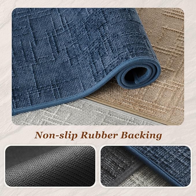 AMOAMI Bath Mat Non Slip Super Absorbent Quick Dry Bath Mats for Bathroom Floor Rubber Backing Washable Bathroom Rugs Modern Woven Jacquard Mat, Beside Tub Bath Rugs, 2'x4', Blue