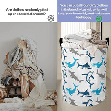 Cute Blue White Shark Laundry Hamper Large Canvas Fabric Lightweight Storage Basket/Dirty Clothes Collapsible Waterproof for College Dorms, Boys and Girls Bedroom,Bathroom