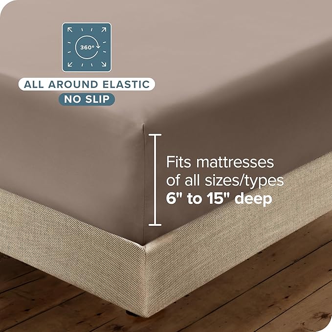 Bare Home Hotel Luxury Twin XL Sheet Set, Extra Soft - 4 Piece Set - Deep Pockets - Easy Fit - Cooling & Breathable - Wrinkle, Fade, Stain Resistant - Includes 2 Pillowcases (Twin XL, Taupe)