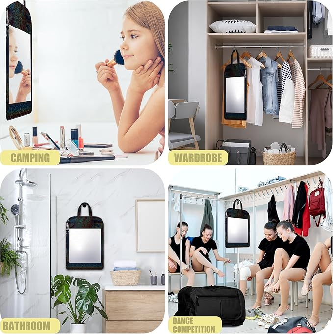 Travel Hanging Mirror Portable 16.5 x 11.8 Inch Shatterproof Back Door Hanging Makeup Mirror Wall Mounted for Camping, Dorm, Hiking, Backpacking, Dancers Event