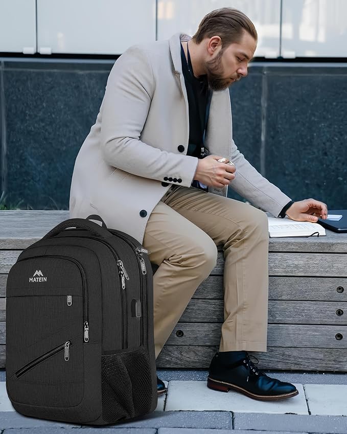 MATEIN 18.4 Inch Laptop Backpack 50 L, Extra Large Anti Theft Carryon Backpack TSA Approved, Work Business Bag with Multiple Compartments & Luggage Strap for Travel, Gifts for Men Women, Black