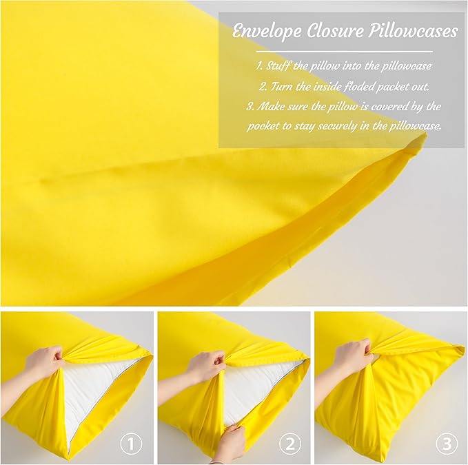 NTBAY King Pillow Cases Set of 2, 2 Pack Brushed Microfiber 20x40 Pillow Cases, Soft, Wrinkle, Fade, Stain Resistant Yellow Pillow Cases with Envelope Closure, 20x40 Inches, Yellow
