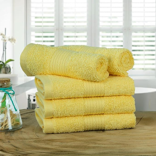 Ample Decor Yellow Washcloths Pack of 5 12 X 12 Inch 100% Cotton 600 GSM, Soft Absorbent and Reusable Fingertip Towels, Ideal for Bathroom and Powder Room