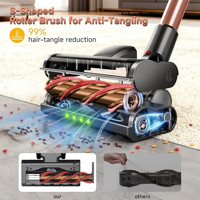 Cordless Stick Vacuum Cleaner - 45KPA Powerful Suction Vacuum with 45 Min Runtime, Detachable Battery, Anti-Tangle & 1.5L Dust Cup, 8 in 1 Vacuum Cleaner for Pet Hair, Carpet, HardFloor, Pink