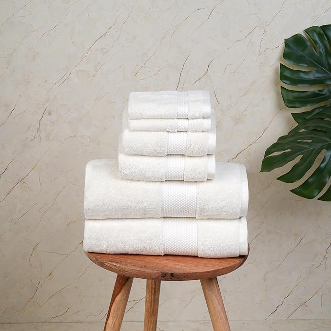 Farm to Home 100% Organic Bath Towel Set of 6 – GOTS & Oeko-TEX Certified Organic Cotton, Soft, Ultra Absorbent, Quick Dry - Includes 2 Bath Towels, 2 Hand Towels, 2 Washcloths - Pearl