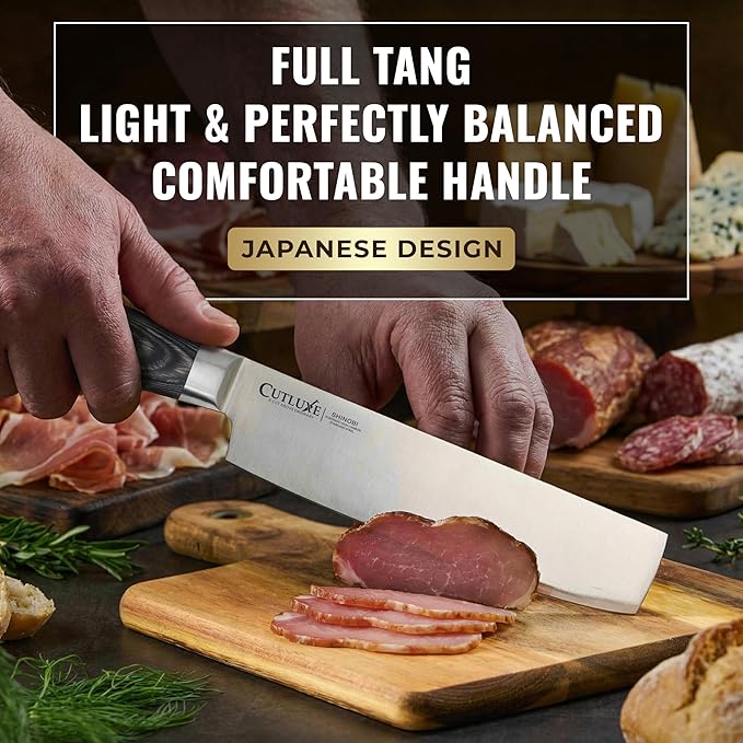Cutluxe Nakiri Knife – Ultra Sharp 7" Vegetable Japanese Knife for Chopping, High Carbon Stainless Steel Blade, Full Tang Pakkawood Handle – Shinobi Series