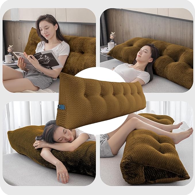 Large Bolster Triangular Headboard Wedge Backrest Positioning Support Bed Rest Reading Pillows Headboard Wedge Pillows for Day Bed with Removable Cover