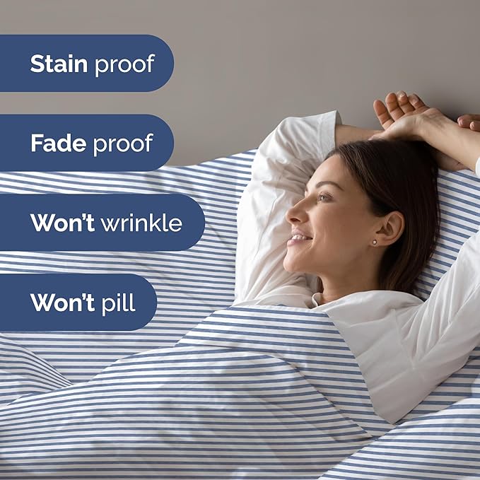 Duvet Cover Twin/Twin XL Size Set - Extra Soft Duvet Cover 68 x 90 with 1 Pillow Sham - Hotel Luxury, Easy Care and Fade Free w/ Zipper Closures & Ties - Comfy, Breathable Bedding Set (Blue Stripes 2)