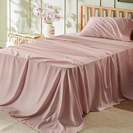 Bedsure Twin XL Sheet Sets Dorm Bedding - 3 Pieces Soft Extra Long Twin Sheets, Hotel Luxury, Easy Care Microfiber for Women, Men, Dusty Pink