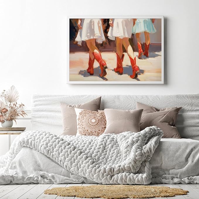 YUOPTKITR Cowgirl Boot Print Preppy Dorm Room Wall Art Girly Western Wall Art Pink Apartment Painting Preppy Cowgirl Dorm Room Wall Art Decor Girly Aesthetic Apartment Wall Decor UNFRAMED 16" X 24"