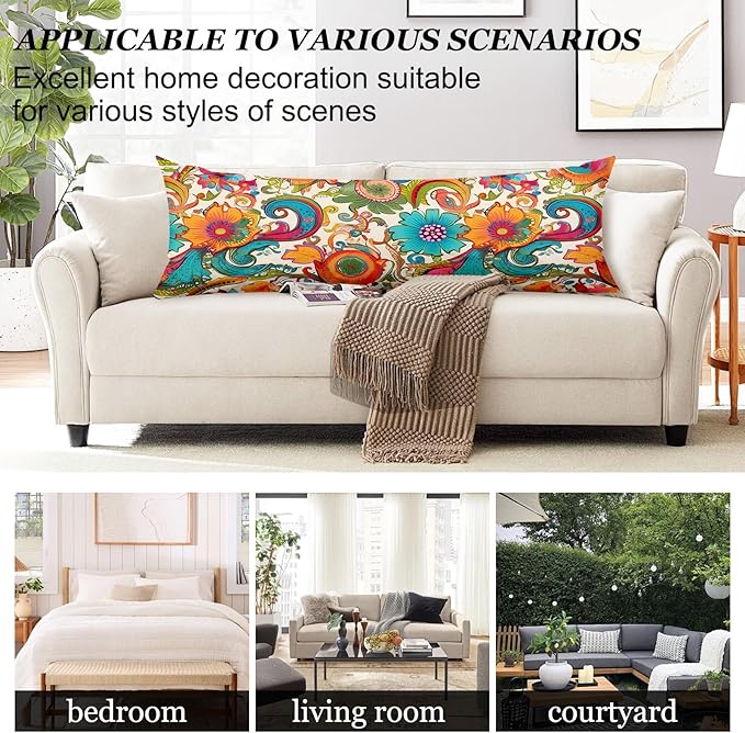 Microfiber Body Pillow Cover with Hidden Zipper,Comfortable Fabric,Floral Print Pattern Body Pillow Case,Lightweight and Breathable,The Size is 20 "X 54"(09-Bohemian Flower)