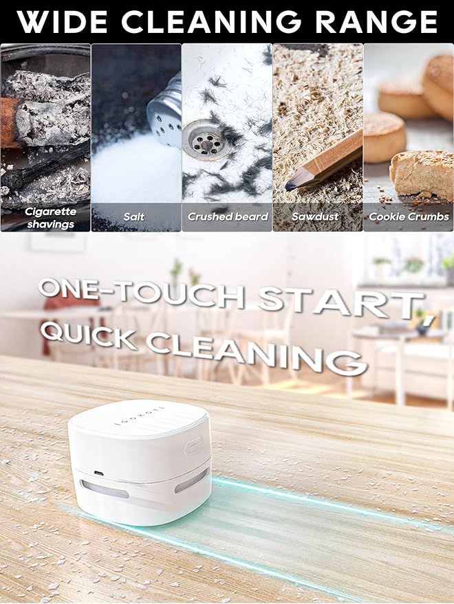 IGOKOTI Desk Vacuum Cleaner Mini,Counter Vacuum,Tabletop Vacuum Cleaner USB Rechager, Cordless Energy Saving Design