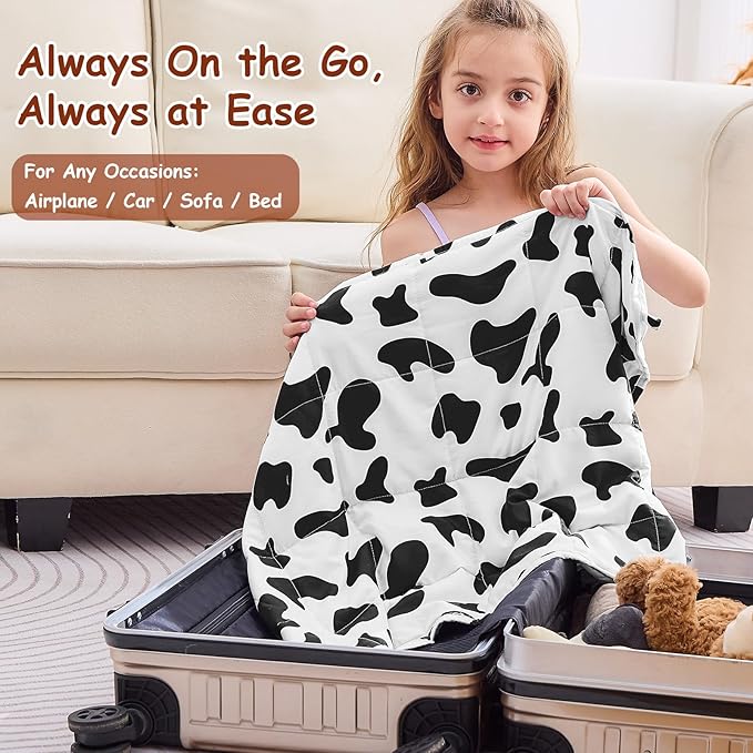 yescool Weighted Lap Pad Kids 2 Pounds Weighted Lap Blanket, Cow Print Small Weighted Blanket, Weighted Throw Blanket Gift for Travel Indoor Outdoor, 20"x30"