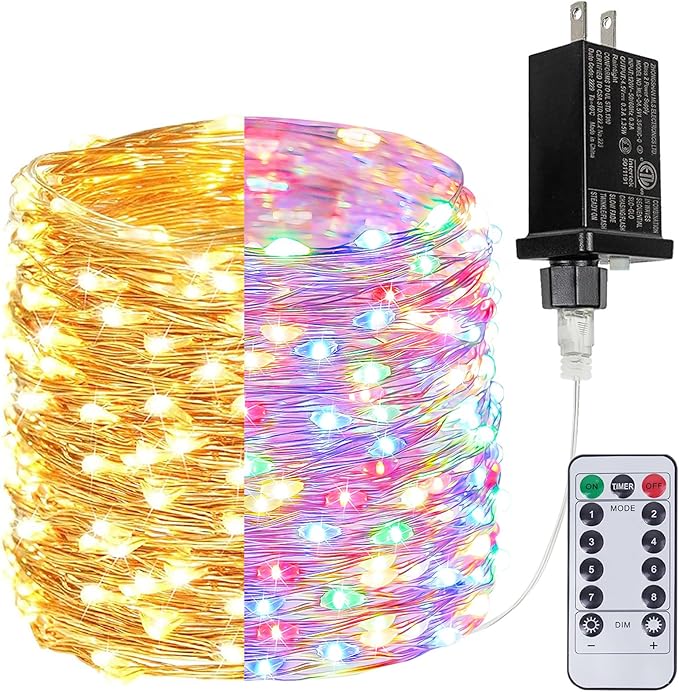 Warm White ⇋ Multicolor 66Ft 200LED Christmas Fairy Lights Plug in with Remote, Waterproof String Lights Outdoor Indoor 8 Modes with Timer, Twinkle Lights for Girl's Room Garden Christmas Decorations