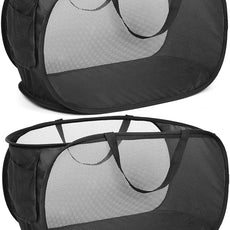 Durable Collapsible Laundry Baskets, Mesh Pop Up Laundry Hamper with Side Pocket, Foldable Clothes Hamper with Reinforced Carry Handles for Laundry, Bathroom, Kids Room, Dorm or Travel 2 Pack Black