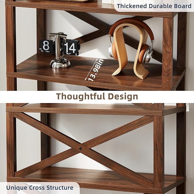 5 Tier Bookshelf 70" Tall Bookcase with Barn Doors,Large Farmhouse Display Book Shelf with Adjustable Shelves and Storage Cabinet，Library Wood Bookshelves for Living Room,Kitchen,Brown(3PCS)