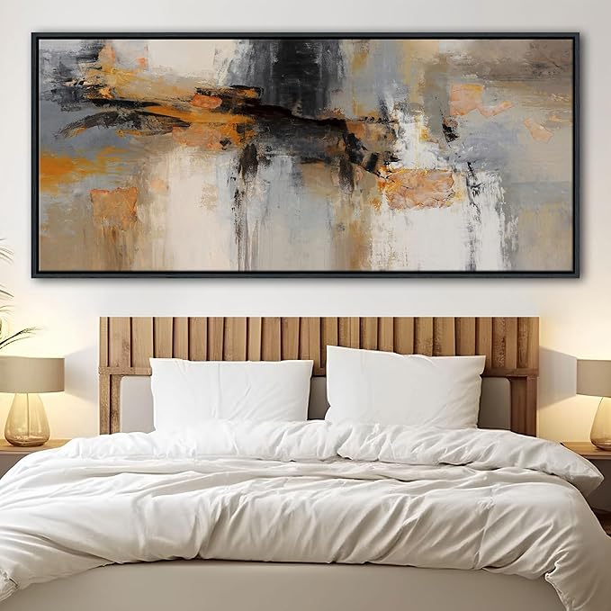 AJAZIKO Large Abstract Canvas Wall Art - Wall Art for Living Room and Bedroom, Modern Wall Decor in Orange and Gray Hues, Perfect Office Decorations for Work
