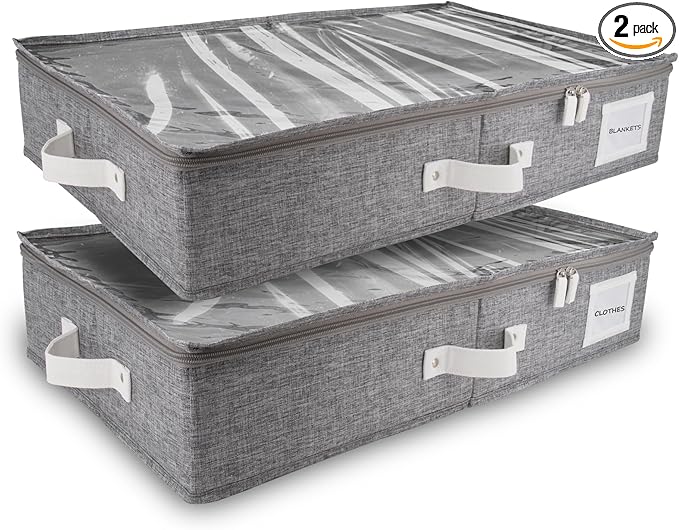 HOMELUX THEORY 2pc Under Bed Storage Containers, Bedroom Under the Bed Drawer Storage Organizer with Bins and Lids, Medium Underbed Clothes Storage Box Ideal for Blanket, Fabric, & Shoes (LightGray)