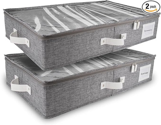 HOMELUX THEORY 2pc Under Bed Storage Containers, Bedroom Under the Bed Drawer Storage Organizer with Bins and Lids, Medium Underbed Clothes Storage Box Ideal for Blanket, Fabric, & Shoes (LightGray)