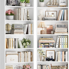 FOTOSOK 6-Tier Open Bookcase and Bookshelf Set of 2, Freestanding Display Storage Shelves Tall Bookcase for Bedroom, Living Room and Office, White