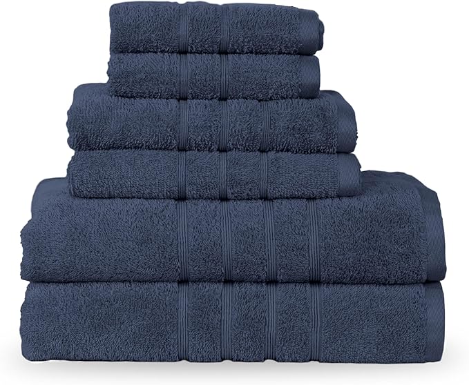 Martex 6-Piece Towel Set – Ultimate Performance – 100% Cotton – 2 Bath Towels – 2 Hand Towels – 2 Wash Cloths – Versatile – Low-Linting – Supersoft & Absorbent Bathroom Set – Easy Care – Estate Blue
