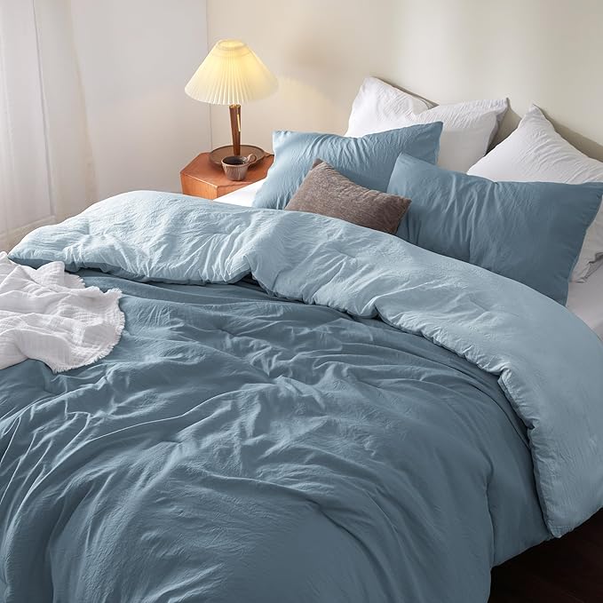 Bedsure Full Size Comforter Set, Reversible Blue Soft Prewashed Bedding for All Seasons, 3 Pieces Warm Down Alternative Bed Set, 1 Lightweight Comforter (82"x86") and 2 Pillowcases (20"x26")