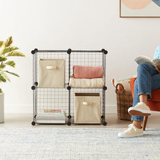 Amazon Basics 4 Cube Storage Organizer - Wire Grid Closet and Shelves, Stackable, Black 14