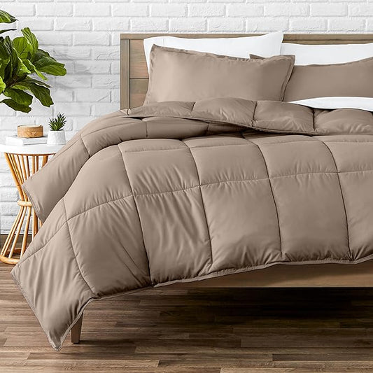 Bare Home Comforter Set - Queen Size - Ultra-Soft - Goose Down Alternative - Premium 1800 Series - All Season Warmth (Queen, Taupe)