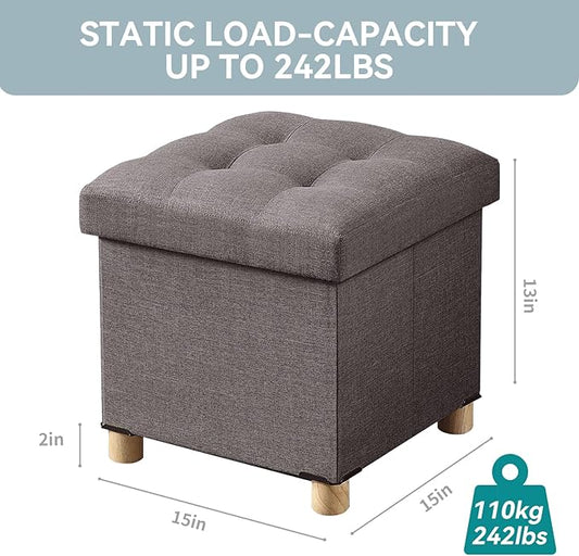 BRIAN & DANY Ottoman with Storage, Small Storage Ottoman for Dorm, Linen Folding Ottoman Foot Stool with Legs for Living Room and Bedroom, 15"x15"x15" - Brown
