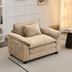 Modular Sectional Sofa, Comfy Cloud Couch Sectional Sofa, Chenille Sofa Sleeper Deep Seat Sofa with Throw Pillows for Living Room (Khaki, 53