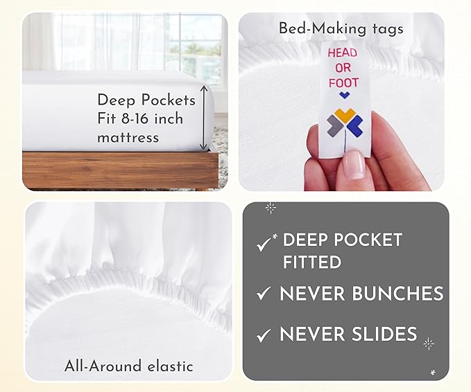 California Design Den 2-Pack Full Size Sheet Sets - 400 Thread Count 100% Cotton Sateen - Soft and Breathable Sheets, 2 Sets of Deep Pocket Bed Sheets - Bright White CaliforniaDesignDen