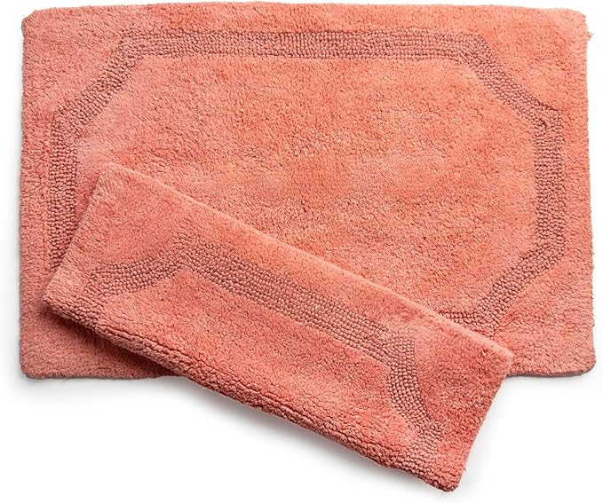 voyzz home Set of 2 Reversible Bath Rug 20x32 inch -17x24 inch | 100% Cotton Hand Tufted Soft & Absorbent Bath Mat|Washable Quick Dry Shaggy Shower Mat | Non-Slip Mordern Bathroom Decor | Peach…