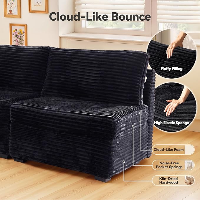 Large 7 Seat Modular Sectional Sofa with Ottoman Seat Corduroy Sleeper Sectional Sofa Bed Oversized Convertible Modular Couch for Living Room