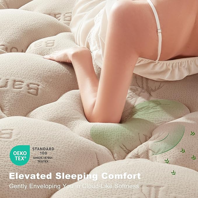 BEDLORE King Mattress Topper Viscose Derived from Bamboo, Thick Pillow Top Mattress Pad with Stretchable Pockets for 6"-18" Mattress, Soft Breathable Mattress Topper for Back Pain Relief(Beige)