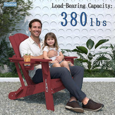 Adirondack Chair, Folding All-Weather Outdoor HDPE Patio Chair with Cup Holder, Red