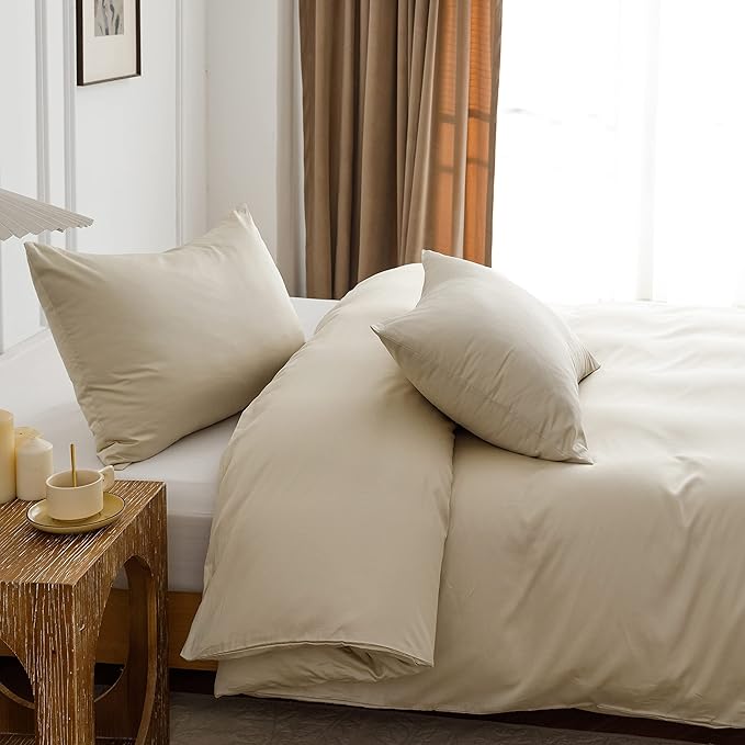 HeimenAogo Egyptian Cotton Duvet Cover King Size Sateen Weave, Silky Soft and Breathable Bedding Set with Zipper Closure, Long Staple Cotton Bed Linen (Linen Grey) 3Pcs