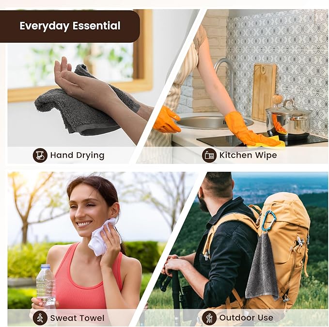 SEMAXE 100% Cotton Washcloths for Bathroom - 24 Pack, Quick-Dry Face Towels with Hanging Loop, Highly Absorbent and Soft, 13x13 Inch, Pink | Brown | Red