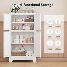 Metal Bathroom Storage Cabinet, Freestanding Storage Cabinets with 4 Doors and 2 Adjustable Shelves,White Metal Floor Cabinet for Restroom, Kitchen,Living Room,Hallway